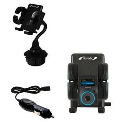 Gomadic Sandisk Sansa Clip Auto Cup Holder with Car Charger - Uses TipExchange