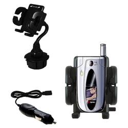Gomadic Sanyo MM-5600 Auto Cup Holder with Car Charger - Uses TipExchange
