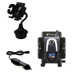 Gomadic Sanyo MM-7500 Auto Cup Holder with Car Charger - Uses TipExchange