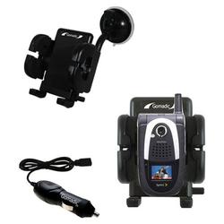 Gomadic Sanyo MM-7500 Auto Windshield Holder with Car Charger - Uses TipExchange