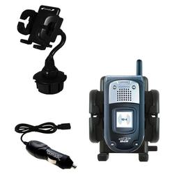 Gomadic Sanyo RL-7300 Auto Cup Holder with Car Charger - Uses TipExchange