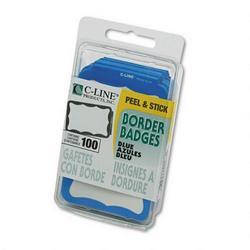 C-Line Products, Inc. Self-Adhesive Border-Style Name Badges, Blue Border, 3-1/2 x 2-1/4, 100/Box