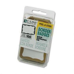 C-Line Products, Inc. Self-Adhesive Border-Style Name Badges, Gold Border, 3-1/2 x 2-1/4, 100/Box