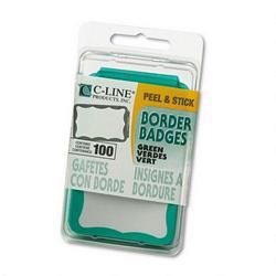 C-Line Products, Inc. Self-Adhesive Border-Style Name Badges, Green Border, 3-1/2 x 2-1/4, 100/Box