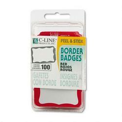 C-Line Products, Inc. Self-Adhesive Border-Style Name Badges, Red Border, 3-1/2 x 2-1/4, 100/Box