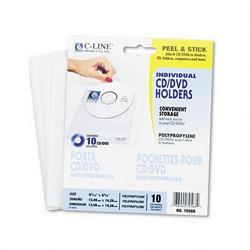 C-Line Products, Inc. Self Adhesive CD/DVD Pockets, Clear, 10 Pockets per Pack
