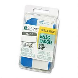 C-Line Products, Inc. Self Adhesive Hello Name Badges, White/Blue, 3 1/2 x 2 1/4, 100/Box