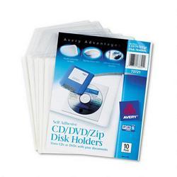 Avery-Dennison Self Adhesive Zip® Disk, CD or DVD Pockets, Clear, 10/Pack