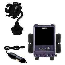 Gomadic Sony Clie SJ33 Auto Cup Holder with Car Charger - Uses TipExchange