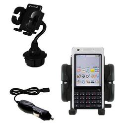 Gomadic Sony Ericsson P1i Auto Cup Holder with Car Charger - Uses TipExchange