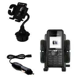 Gomadic Sony Ericsson k205a Auto Cup Holder with Car Charger - Uses TipExchange