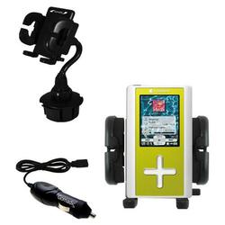 Gomadic Toshiba Gigabeat F40 MEGF40 Auto Cup Holder with Car Charger - Uses TipExchange