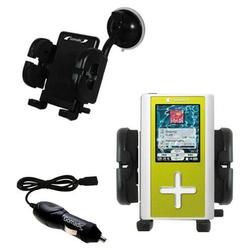 Gomadic Toshiba Gigabeat F40 MEGF40 Auto Windshield Holder with Car Charger - Uses TipExchange