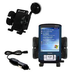 Gomadic Toshiba e400 Auto Windshield Holder with Car Charger - Uses TipExchange