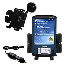 Gomadic Toshiba e800 Auto Windshield Holder with Car Charger - Uses TipExchange