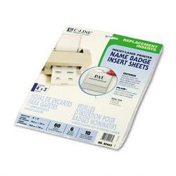C-Line Products, Inc. White Laser/Ink Jet Badge Inserts for 4 x 3 Holder, 6/Sheet, 10 Sheets/Pack