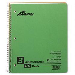 Ampad/Divi Of American Pd & Ppr Wirebound 3 Subject Notebook, Flush Cut Dividers, College Rule, 120 Sheets