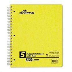 Ampad/Divi Of American Pd & Ppr Wirebound 5 Subject Notebook, Tabbed Dividers, College Rule, 200 Sheets