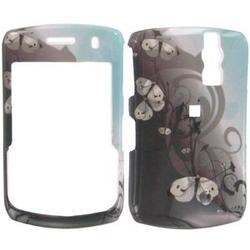 Wireless Emporium, Inc. Black & Teal w/Butterflies Snap-On Protector Case Faceplate for Blackberry Curve 8330