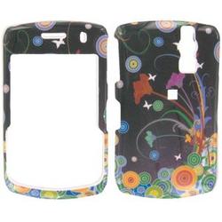 Wireless Emporium, Inc. Black w/Circles & Flowers Snap-On Protector Case Faceplate for Blackberry Curve 8330
