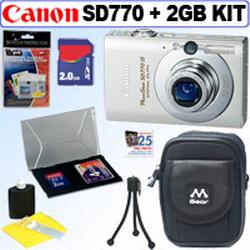 Canon Digital Camera Powershot SD770IS 10MP Silver + 2GB Accessory Kit