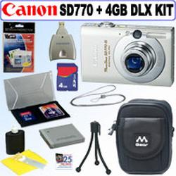 Canon Digital Camera Powershot SD770IS 10MP Silver + 4GB Deluxe Accessory Kit