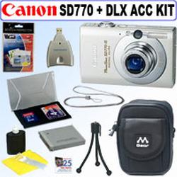 Canon Digital Camera Powershot SD770IS 10MP Silver + Deluxe Accessory Kit