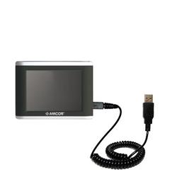 Gomadic Coiled Power Hot Sync and Charge USB Data Cable w/ Tip Exchange for the Amcor Navigation GPS 3600 36