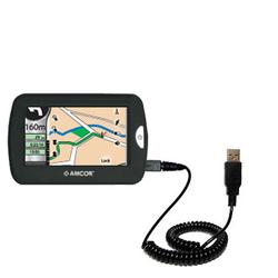 Gomadic Coiled Power Hot Sync and Charge USB Data Cable w/ Tip Exchange for the Amcor Navigation GPS 4300 -
