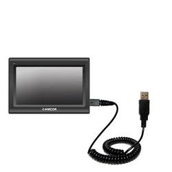 Gomadic Coiled Power Hot Sync and Charge USB Data Cable w/ Tip Exchange for the Amcor Navigation GPS 4500 -