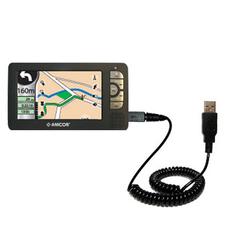 Gomadic Coiled Power Hot Sync and Charge USB Data Cable w/ Tip Exchange for the Amcor Navigation GPS 5600 -