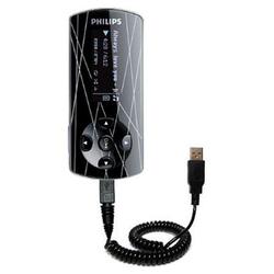 Gomadic Coiled Power Hot Sync and Charge USB Data Cable w/ Tip Exchange for the Philips GoGear SA4415 - Goma