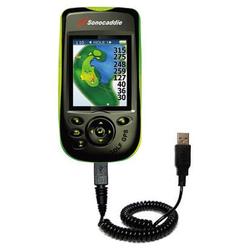 Gomadic Coiled Power Hot Sync and Charge USB Data Cable w/ Tip Exchange for the Sonocaddie v300 GPS - Gomadi