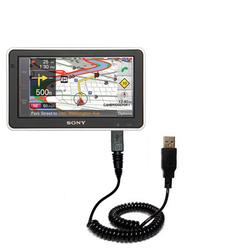 Gomadic Coiled Power Hot Sync and Charge USB Data Cable w/ Tip Exchange for the Sony Nav-U NV-U83T - Gomadic