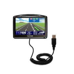 Gomadic Coiled Power Hot Sync and Charge USB Data Cable w/ Tip Exchange for the TomTom GO 730 - Bran