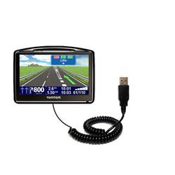 Gomadic Coiled Power Hot Sync and Charge USB Data Cable w/ Tip Exchange for the TomTom Go 530 - Bran