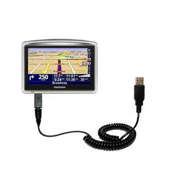 Gomadic Coiled Power Hot Sync and Charge USB Data Cable w/ Tip Exchange for the TomTom XL 330 - Bran