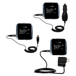 Gomadic Deluxe Kit for the Philips GoGear SA2810 includes a USB cable with Car and Wall Charger - Br