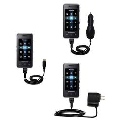 Gomadic Deluxe Kit for the Samsung SGH-F490 includes a USB cable with Car and Wall Charger - Brand w