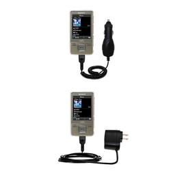 Gomadic Essential Kit for the Sony Walkman NWZ-A726 - includes Car and Wall Charger with Rapid Charge Techno