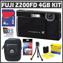 Fuji Finepix Z200FD 10MP Digital Camera Black + 4GB Accessory Bundle