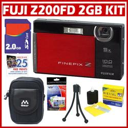 Fuji Finepix Z200FD 10MP Digital Camera Red & Black + 2GB Accessory Bundle