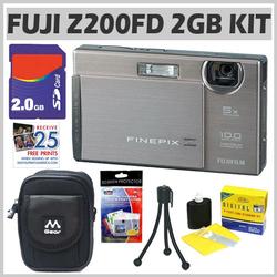 Fuji Finepix Z200FD 10MP Digital Camera Silver + 2GB Accessory Bundle