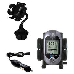 Gomadic Golf Buddy Tour GPS Range Finder Auto Cup Holder with Car Charger - Uses TipExchange