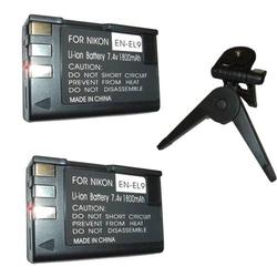 HQRP 2-Pack Premium Repl. Battery for Nikon D40, D-40, D40x, D-40x, D60, D-60 SLR Camera + Tripod