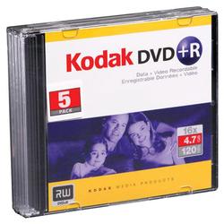 KODAK 5 PACK DVD+R 16X IN JEWEL CASE NIC
