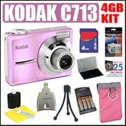KODAK Kodak Easyshare C713 7MP Digital Zoom Camera Pink + 4GB Deluxe Accessory Outfit