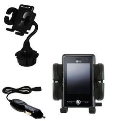 Gomadic LG KS20 Auto Cup Holder with Car Charger - Uses TipExchange