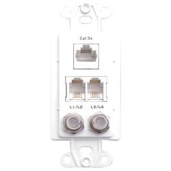 Channel Plus Linear 5 Socket Network/Phone/Coax Faceplate - RJ-45, RJ-25, Coaxial - White