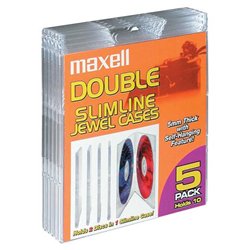 Maxell Double Slim Jewel Cases (5-Pack) - Book Fold - Clear
